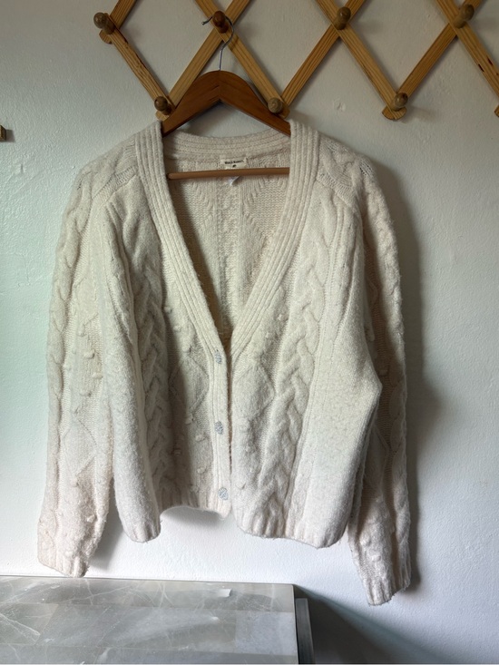 Cost Plus World Market Sweaters - Cream Cable Knit Button-Up Cardigan